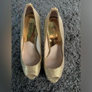 Gold Peep Toe Pumps